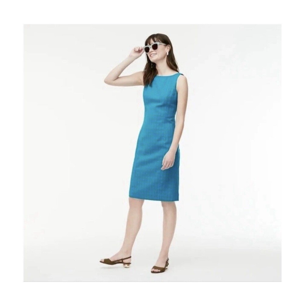 J.Crew Sheath Dress Women’s 12 Deep Blues Gingham Sleeveless Cotton Knee Length